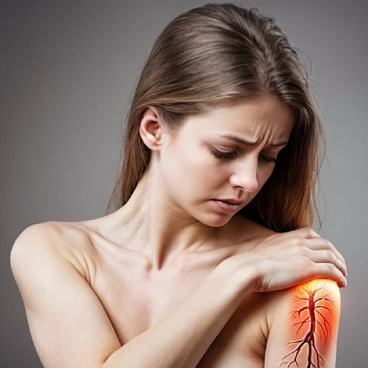 Woman with highlighted arm inflammation.