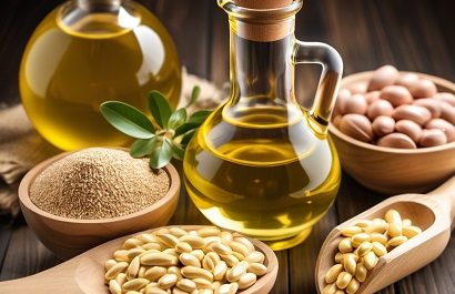 Various oils and seeds on table