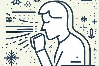 Person coughing with abstract background elements.