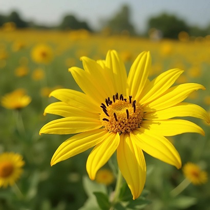 Bright yellow flower in a field
