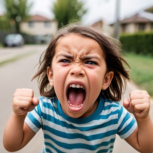 Child expressing excitement outdoors.