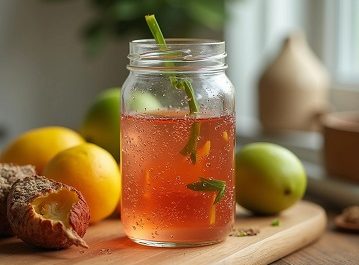 Refreshing drink with fruits and herbs