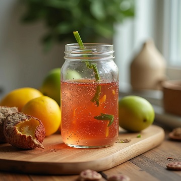 Refreshing drink with fruits and herbs