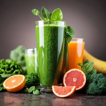 Colorful healthy smoothies and fruits