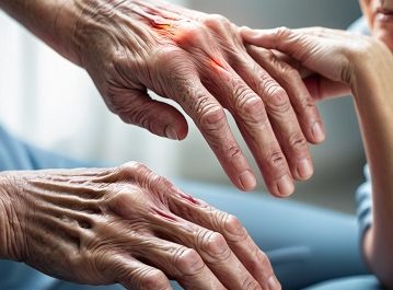 Elderly hands showing signs of arthritis.