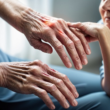 Elderly hands showing signs of arthritis.