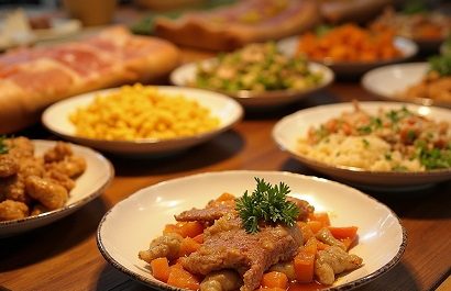 variety of dishes on table
