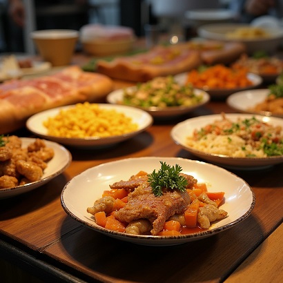 variety of dishes on table