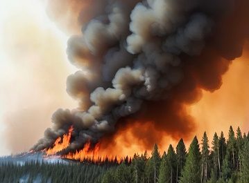 Intense wildfire with heavy smoke