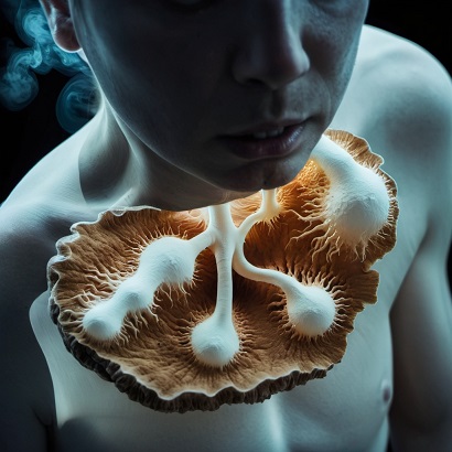 Mushroom growth on human chest.