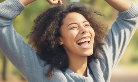 Joyful woman enjoying nature outdoors.