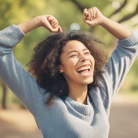 happy woman in great mental health