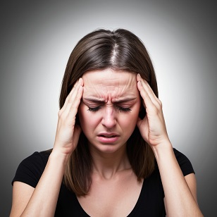 Person holding head, expressing discomfort.