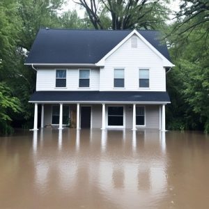 House partially submerged in floodwater