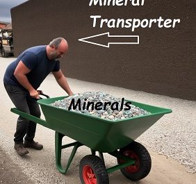 Man transporting minerals in wheelbarrow