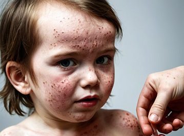 Child receiving vaccination for measles.
