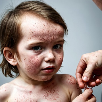 Child receiving vaccination for measles.