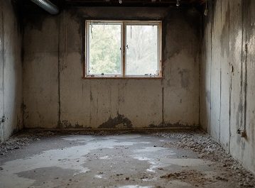Empty, moldy basement with window