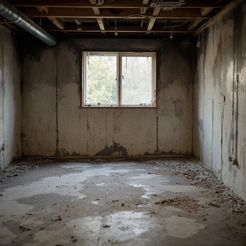 Empty, moldy basement with window
