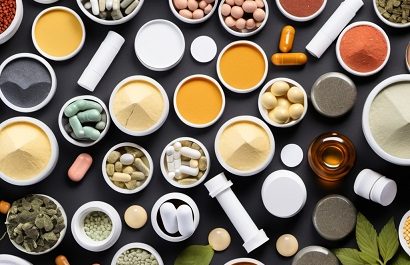 Variety of colorful nutritional supplements
