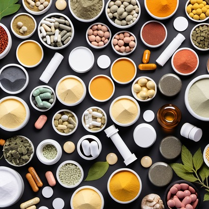 Variety of colorful nutritional supplements