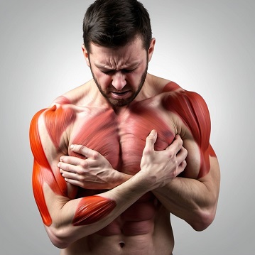 Muscular anatomy illustration of a person.
