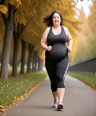 Woman jogging in autumn park.