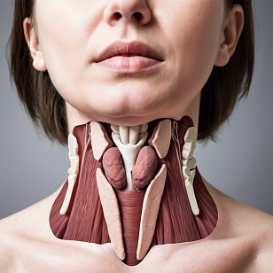 Anatomy of the thyroid gland visible.