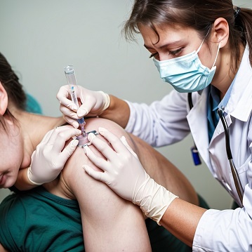 Person receiving a vaccine injection.