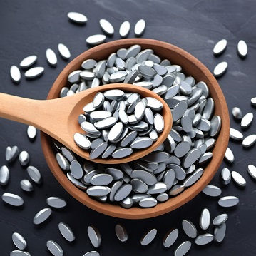 Bowl of silver zinc supplements