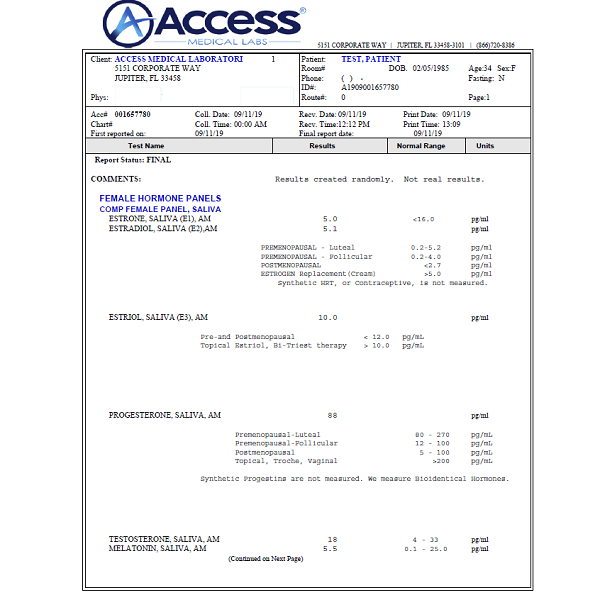Access Labs Female Hormone Profile Saliva
