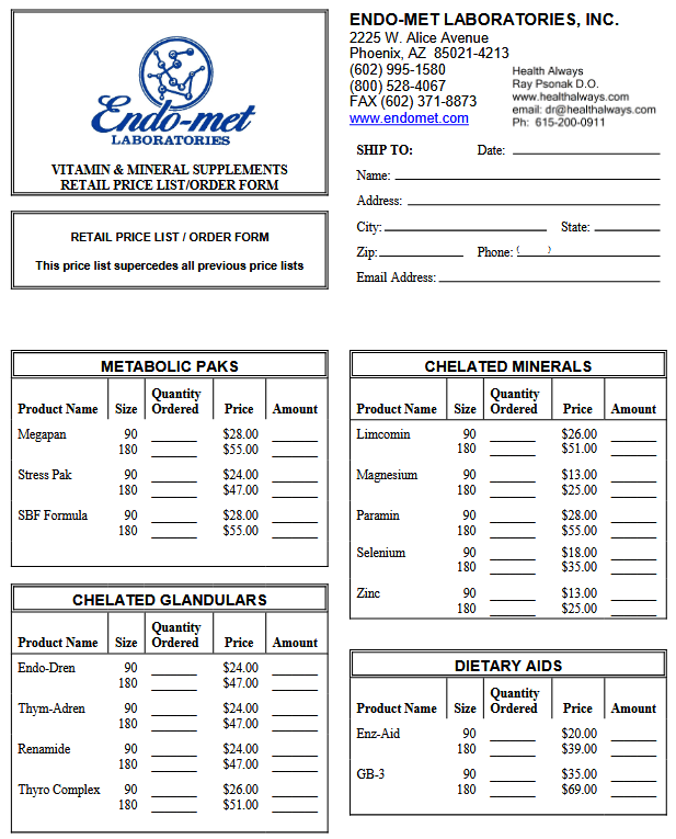 Endo-Met Labs Supplements for ARL Hair Test