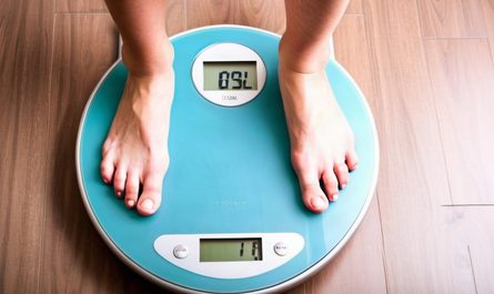 Person weighing themselves on scale